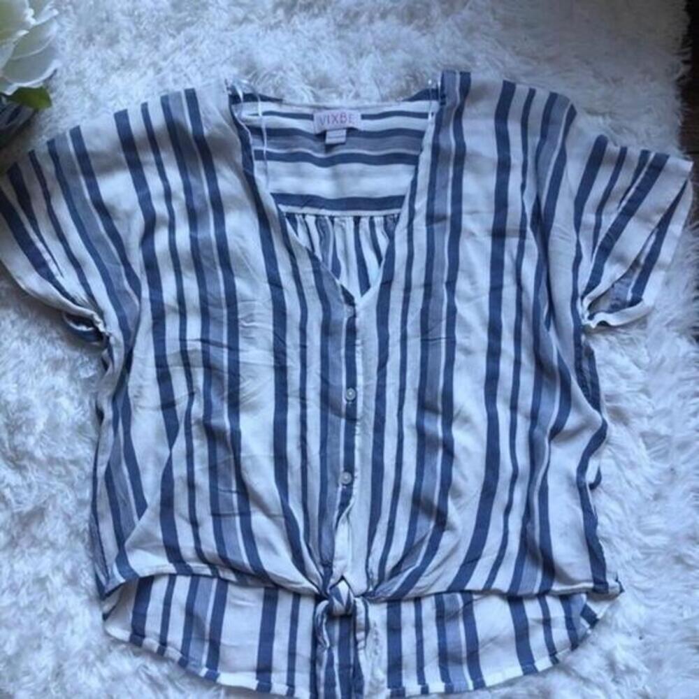Vixbe Women's Striped Button-Up Knotted Top - Size L